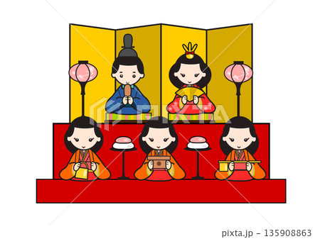 ひな祭りのひな壇イラスト お雛様とお内裏様と三人官女 ひな祭りのひな壇イラスト お雛様とお内裏様と三人官女 135908863