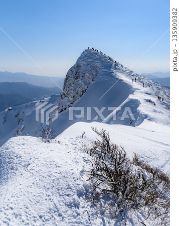 厳冬期の雪山登山・積雪期の谷川岳稜線（山頂付近トマの耳） 135909382