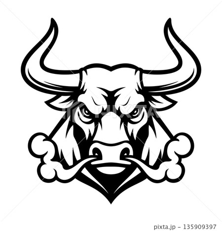Line Angry Bull Face Illustration Character Vector Logo Template Line Angry Bull Face Illustration Character Vector Logo Template 135909397