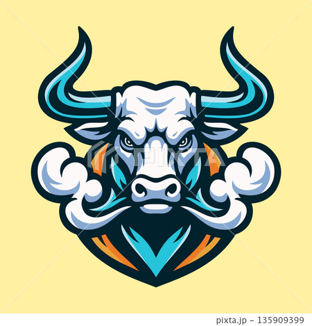 Colorful Bull Head Illustration Character Vector Logo Template 135909399