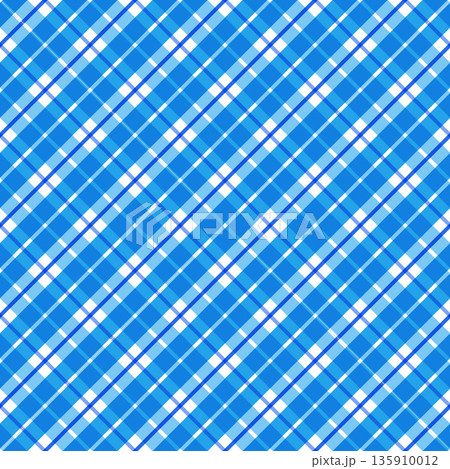 Seamless blue checkered pattern with diagonal plaid lines. Clean flat vector style 135910012