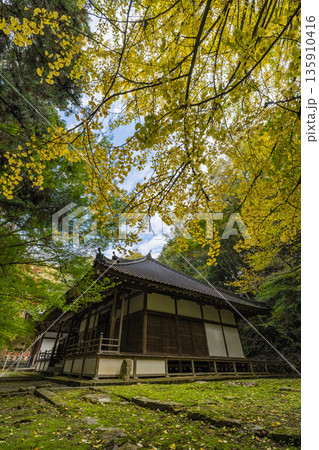 日本　広島県三原市高坂町にある佛通寺の地蔵堂と黄葉した銀杏 135910416