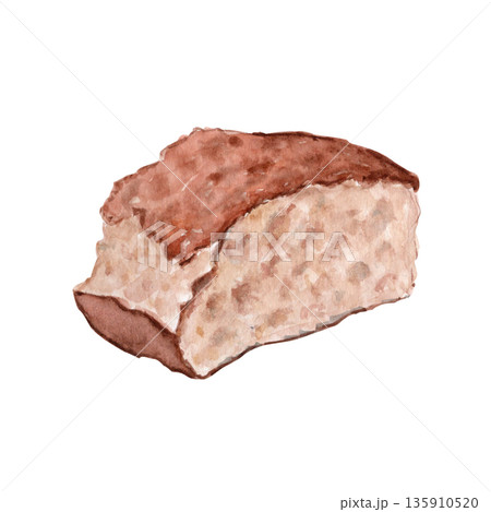 Rustic bread piece isolated on white. Watercolor illustration for Christian design, church devotion, sermon slides, reflective layouts. Fasting season, Lent, Great Fast, humility, spiritual simplicity Rustic bread piece isolated on white. Watercolor illustration for Christian design, church devotion, sermon slides, reflective layouts. Fasting season, Lent, Great Fast, humility, spiritual simplicity 135910520