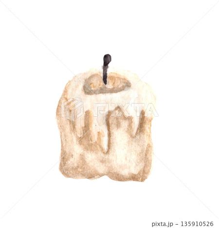 Short candle with melted wax isolated, symbol of prayer, silence, inner reflection during Lent season. Minimal watercolor illustration for Christian design, church media, devotional, spiritual content 135910526