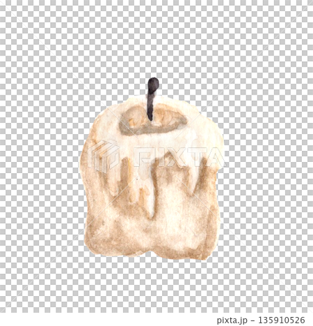Short candle with melted wax isolated, symbol of prayer, silence, inner reflection during Lent season. Minimal watercolor illustration for Christian design, church media, devotional, spiritual content 135910526