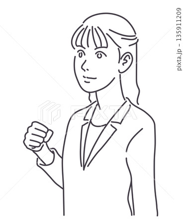 拳を握るスーツ姿の女性　線のみ 135911209