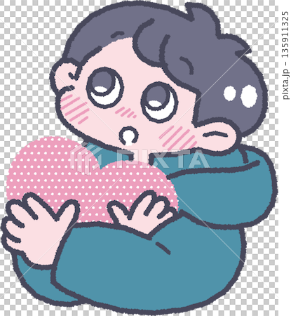 Illustration of a boy and his feelings: First love Illustration of a boy and his feelings: First love 135911325