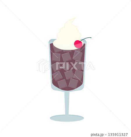 チェリーとアイスがのったコーヒーフロートのイラスト チェリーとアイスがのったコーヒーフロートのイラスト 135911327