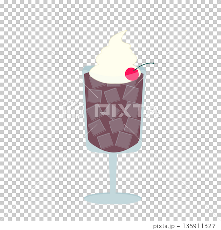 チェリーとアイスがのったコーヒーフロートのイラスト チェリーとアイスがのったコーヒーフロートのイラスト 135911327