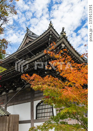 日本 広島県三原市高坂町にある佛通寺の観音堂と紅葉した木々 日本 広島県三原市高坂町にある佛通寺の観音堂と紅葉した木々 135911391