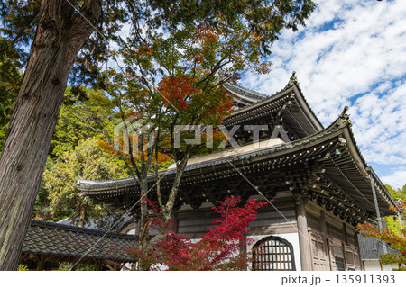 日本 広島県三原市高坂町にある佛通寺の観音堂と紅葉した木々 日本 広島県三原市高坂町にある佛通寺の観音堂と紅葉した木々 135911393