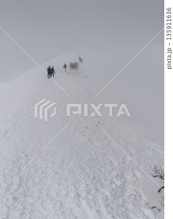 厳冬期の谷川岳・ホワイトアウト寸前の天神尾根(雪山の厳しさ) 厳冬期の谷川岳・ホワイトアウト寸前の天神尾根(雪山の厳しさ) 135911636