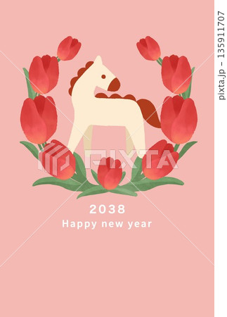 2038年 午年 年賀状テンプレート 2038年 午年 年賀状テンプレート 135911707
