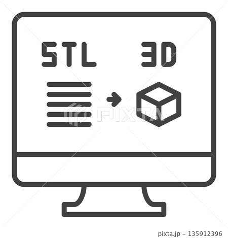 Computer Screen with STL and Cube vector Additive Manufacturing Technology icon or symbol in outline style 135912396