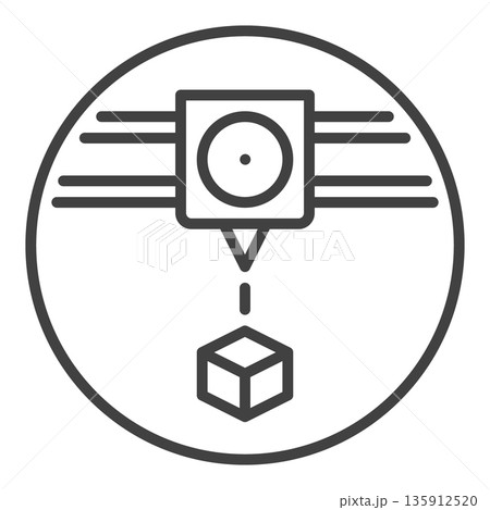Cube 3D Printing vector Additive Manufacturing round icon or sign in thin line style 135912520