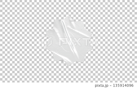 Blank white sharp round adhesive crumpled tape png, transparent background, 3d rendering. Empty scotch grunge supply for repair mock up, cut out. Clear sticky attached insulating tag template. 135914096