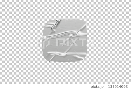 Blank white square adhesive crumpled tape mockup png, transparent background, 3d rendering. Empty sticking piece label mock up, cut out. Clear wrinkly attached glue material for grunge tool template. 135914098