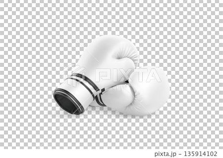 Blank white boxing gloves pair mockup lying, png, transparent background, 3d rendering. Empty sporting goods for professional boxer mock up, cut out. Clear fighting hand mittens uniform template. 135914102