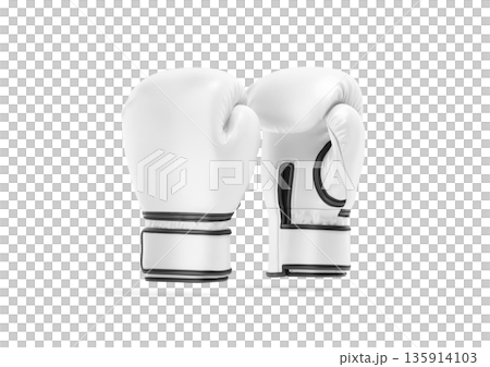 Blank white boxing gloves mockup png, transparent background, 3d rendering. Empty sport hand uniform for ring training or punch workout mock up, cut out. Clear professional fighting mittens template. 135914103