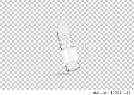 Blank plastic bottle with water mockup, png, transparent background, 3d rendering. Empty disposable liter flask for mineral aqua mock up, cut out. Clear carbonated drink in bottled template. 135914111