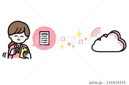 スマホで書類を送信しクラウドに保存する業務DXの仕組みを説明したイラスト 135914335