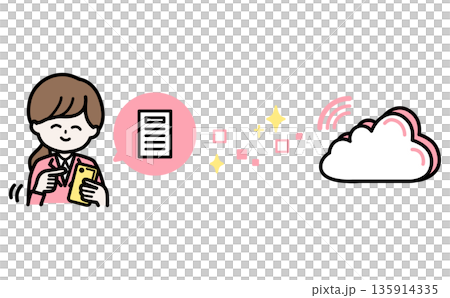 スマホで書類を送信しクラウドに保存する業務DXの仕組みを説明したイラスト 135914335