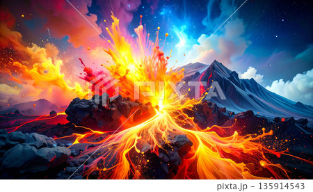 Volcanic Lava Flow Night. Nature Concept. Generated Image Volcanic Lava Flow Night. Nature Concept. Generated Image 135914543