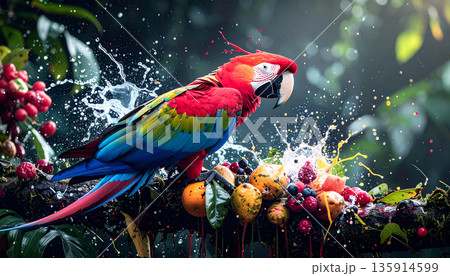 Macaw in Amazon Canopy. Nature Concept. Generated Image 135914599