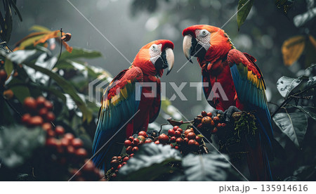 Macaw in Amazon Canopy. Nature Concept. Generated Image Macaw in Amazon Canopy. Nature Concept. Generated Image 135914616