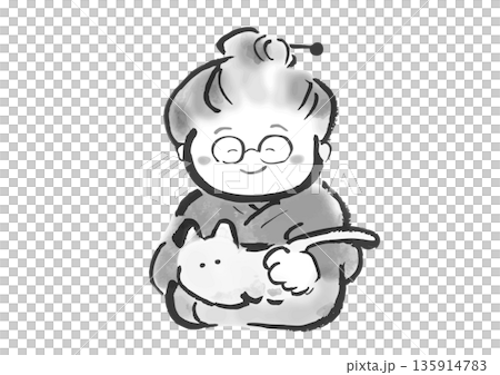 Japanese-style illustration of a Japanese folktale-style grandmother written in brush strokes Japanese-style illustration of a Japanese folktale-style grandmother written in brush strokes 135914783