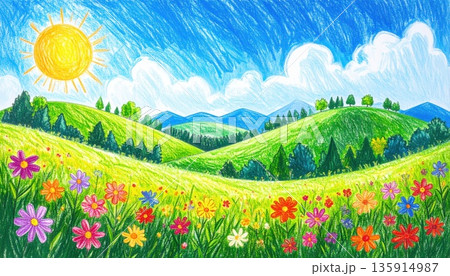 《AI画像》春の晴れた日の緑の丘 《AI画像》春の晴れた日の緑の丘 135914987