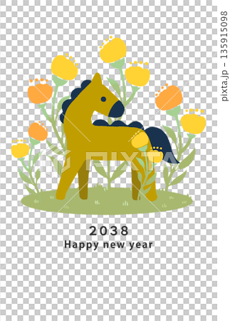 2038年 午年 年賀状テンプレート 2038年 午年 年賀状テンプレート 135915098