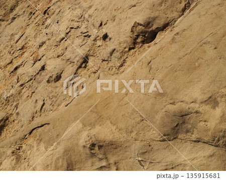 乾燥した大地　テクスチャ‐ー　石と砂の芸術　海岸で出会ったアート作品　海と海岸のコピースペース 135915681