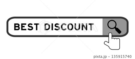 Search banner in word best discount with hand over magnifier icon on white background 135915740