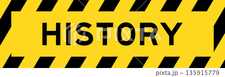 Yellow and black color with line striped label banner with word history 135915779