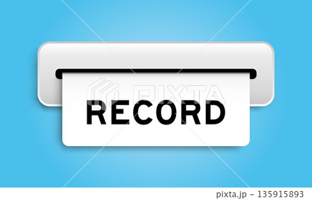 White coupon banner with word record from machine on blue color background 135915893