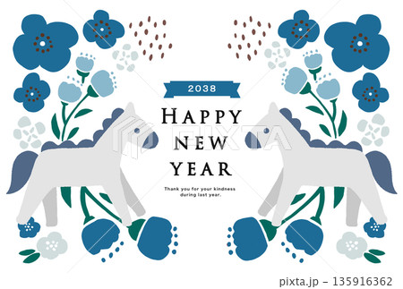 2038年 午年 年賀状テンプレート 2038年 午年 年賀状テンプレート 135916362