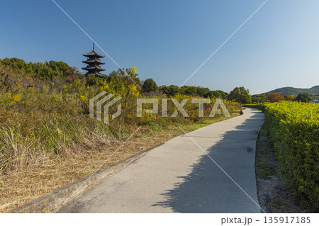 日本 岡山県総社市にある備中国分寺の五重塔 日本 岡山県総社市にある備中国分寺の五重塔 135917185