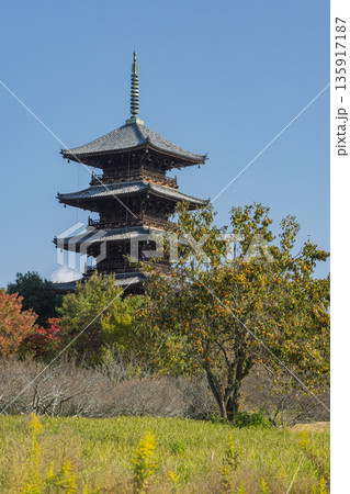 日本　岡山県総社市にある備中国分寺の五重塔 135917187