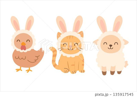 Adorable Easter Animals in Bunny Costumes for...のイラスト素材 [135917545] - PIXTA