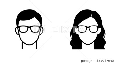 眼鏡をかけた男女のシルエットアイコン 135917648