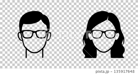 Silhouette icons of men and women wearing glasses 135917648