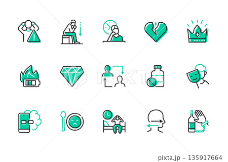 Psychological problems - set of line design style icons Psychological problems - set of line design style icons 135917664