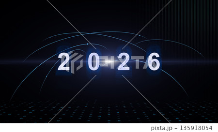 未来社会の幕開けを示す2026年のテクノロジービジュアル 未来社会の幕開けを示す2026年のテクノロジービジュアル 135918054