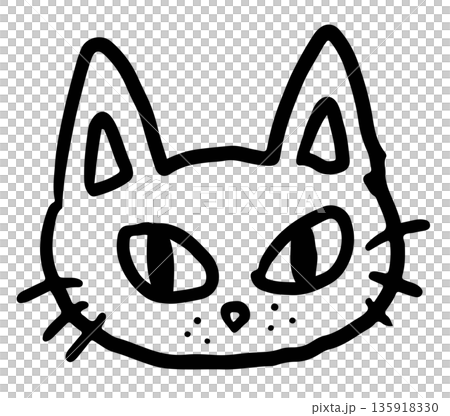 Hand drawn grumpy cat head shape outline for colouring book, decoration, kitten cartoon, characters, comic, mascot, stickers, tattoo, pet shop, vet, animal, home decor, house, yard, playtime, brooch 135918330