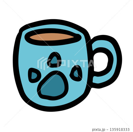 Hand drawn blue coffee mug with paw print for cafe, restaurant, drink menu, recipe decoration, sticker, department store, supermarket, mart, beverage, kitchenware, office snack, breakfast, lunch Hand drawn blue coffee mug with paw print for cafe, restaurant, drink menu, recipe decoration, sticker, department store, supermarket, mart, beverage, kitchenware, office snack, breakfast, lunch 135918333