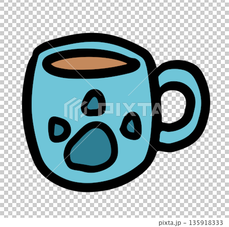 Hand drawn blue coffee mug with paw print for cafe, restaurant, drink menu, recipe decoration, sticker, department store, supermarket, mart, beverage, kitchenware, office snack, breakfast, lunch Hand drawn blue coffee mug with paw print for cafe, restaurant, drink menu, recipe decoration, sticker, department store, supermarket, mart, beverage, kitchenware, office snack, breakfast, lunch 135918333