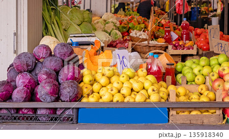 Fresh fruits and vegetables on market Fresh fruits and vegetables on market 135918340