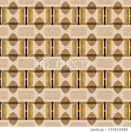 Abstract mid-century geometrical background, retro style seamless pattern in beige and black tones Abstract mid-century geometrical background, retro style seamless pattern in beige and black tones 135918480