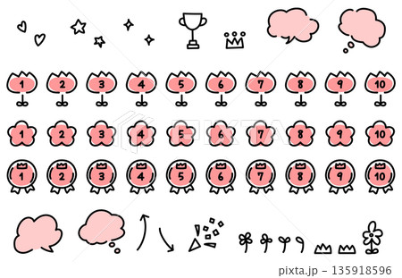 お花やメダルのかわいい春のランキング素材 135918596
